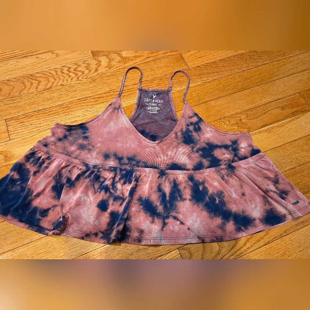 UPCYCLED Pink Tie-dyed American Eagle Tank Top Cropped w Racer Back, Small